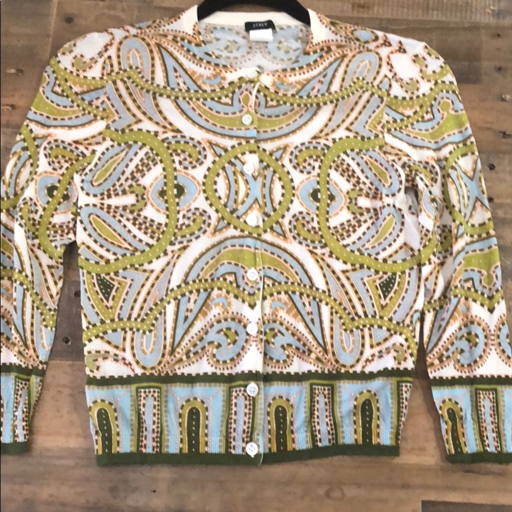 J. Crew Multicolor Patterned Cropped Cardigan - image 1